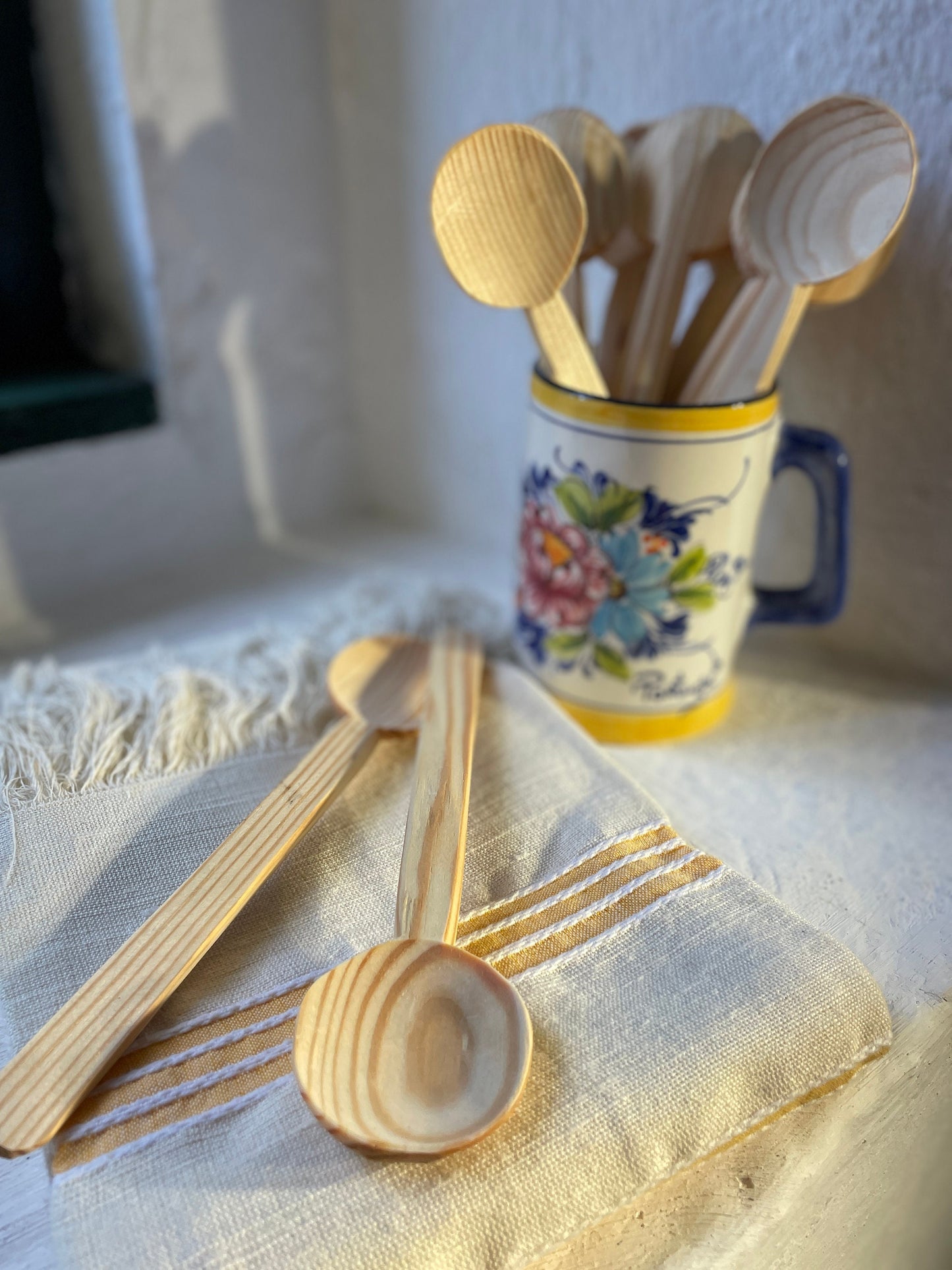 Set Of 2 Handmade Wood Spoons, Hand turned Wooden Spoons, Rustic Wood Spoons, Farmhouse Wooden Spoons