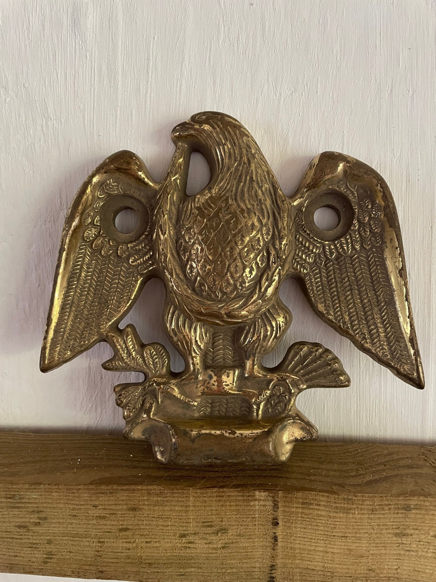 Antique Brass Heavy Cast Bald Eagle Wall Plaque, Barn Decor, Farmhouse Decor