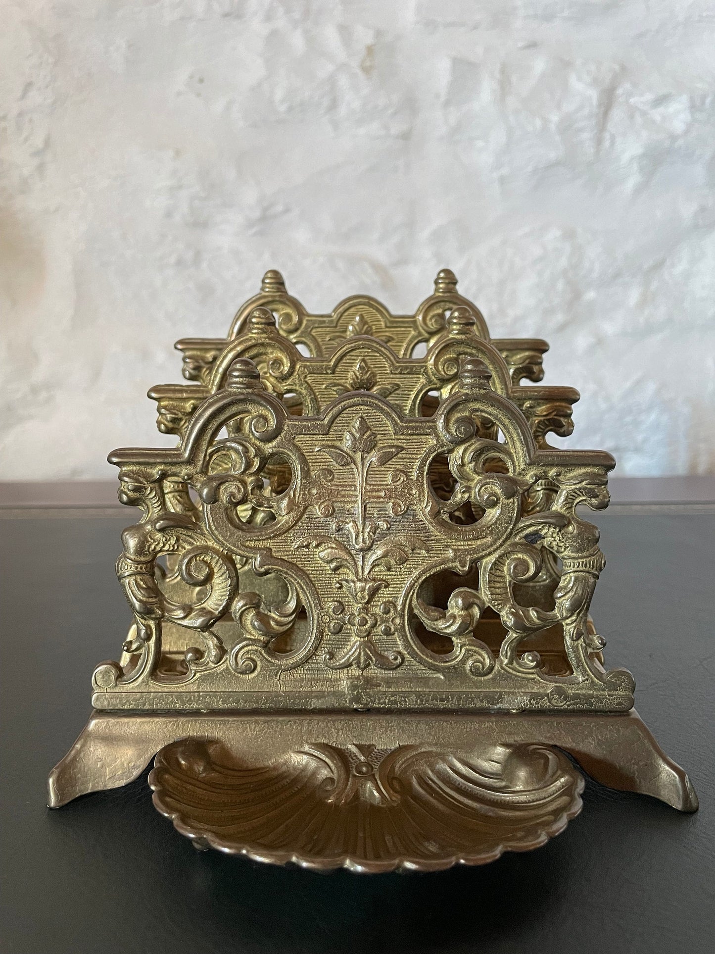 Antique French Art Déco Brass Letter Holder, French Brass Book Holder, French Brass Desk Decor, Gift For Dad