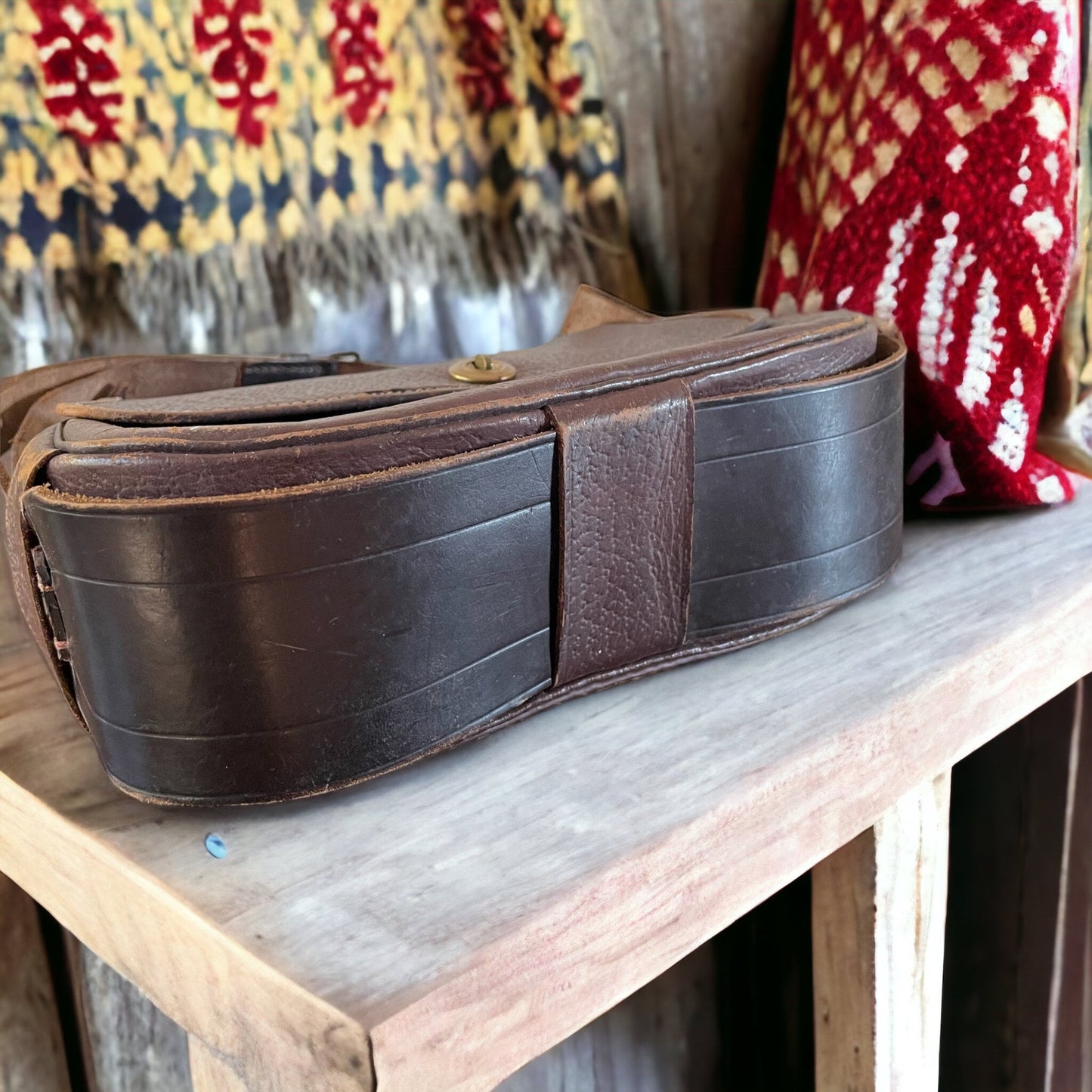 Vintage French Railroad Brown Leather Bag, Messenger Leather Bag With Brass Frame, Old French Shoulder Bag, Leather Postal Bag