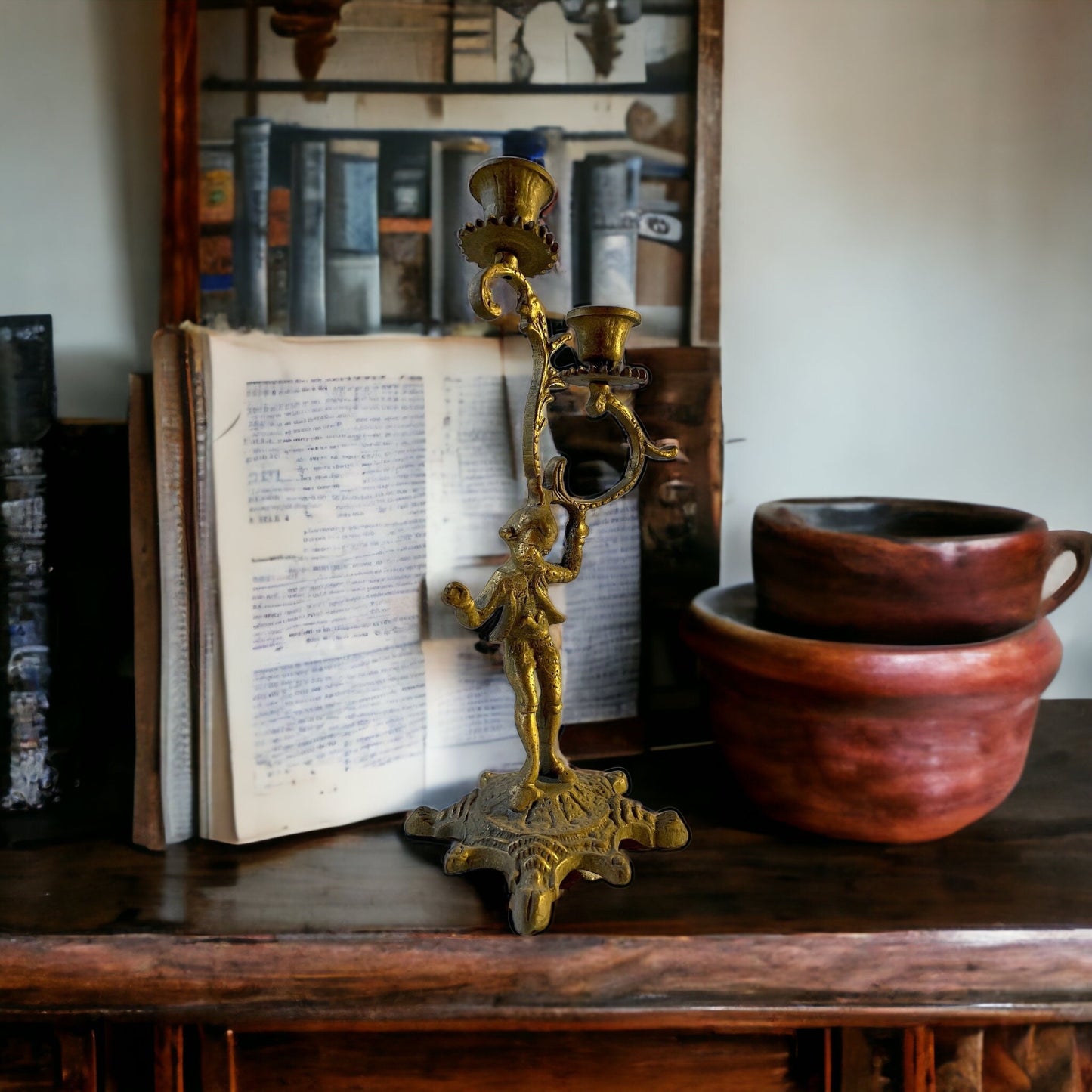 Antique French Brass Candlestick Holder, Old Brass Cast Candlestick Holder, Ornate Brass Candlestick Holder