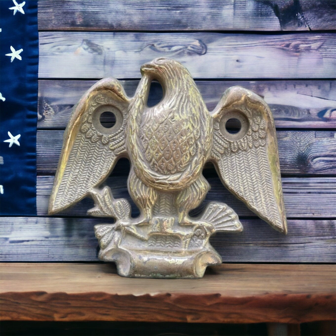 Antique Brass Heavy Cast Bald Eagle Wall Plaque, Barn Decor, Farmhouse Decor