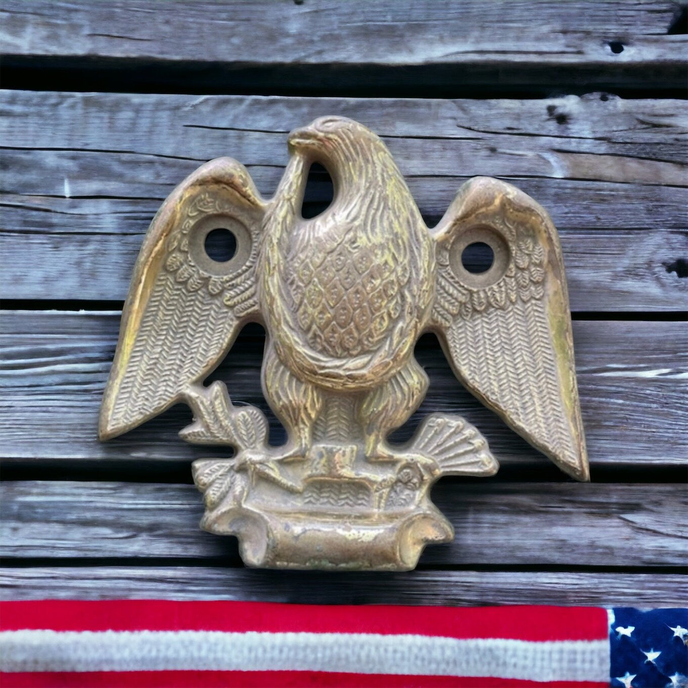 Antique Brass Heavy Cast Bald Eagle Wall Plaque, Barn Decor, Farmhouse Decor