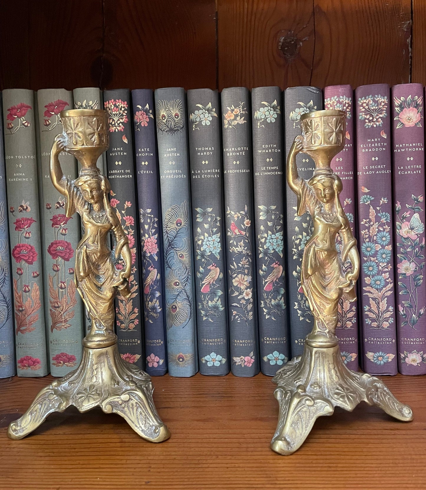 Antique French Pair Of Brass Candlesticks Holders, Old French Matching Pair Of Brass Candlesticks Holders