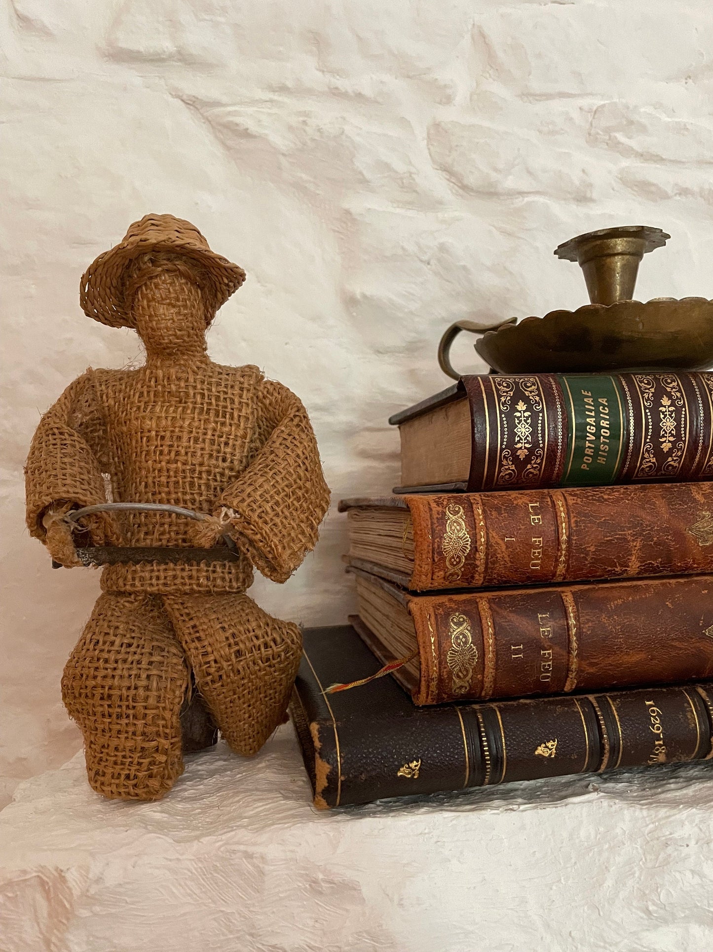 Vintage Handmade Peasant Figurine Burlap Statue Portuguese Folk Art