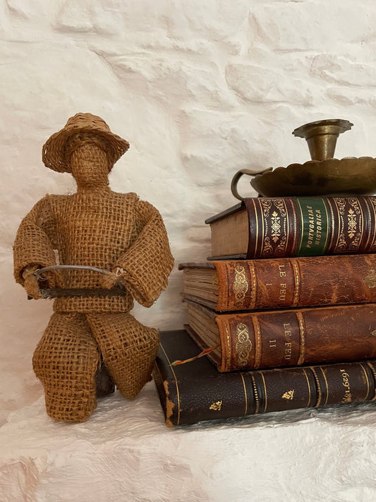 Vintage Handmade Peasant Figurine Burlap Statue Portuguese Folk Art