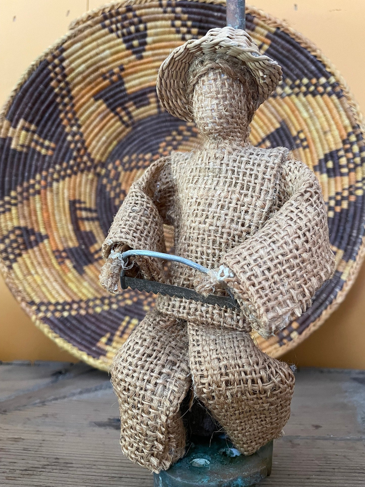 Vintage Handmade Peasant Figurine Burlap Statue Portuguese Folk Art