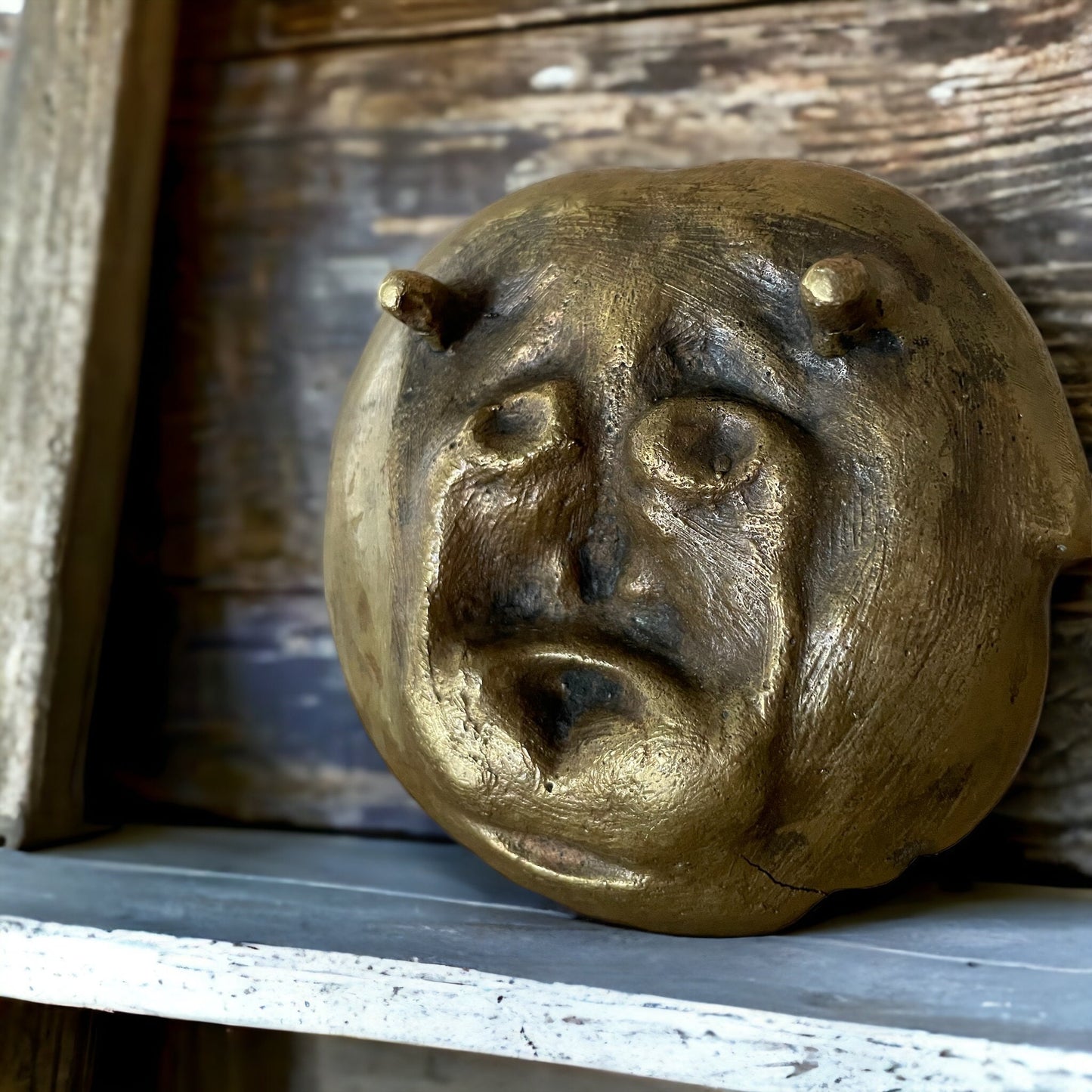 Vintage French Dog Face Solid Brass Ashtray Trinket Change Dish 