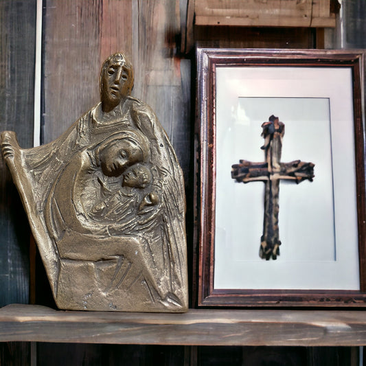 Vintage Bronze Relief "Holy Family" By Sculptor Joseph Krautwald, Religious Art, Vintage Bronze Religion Relic