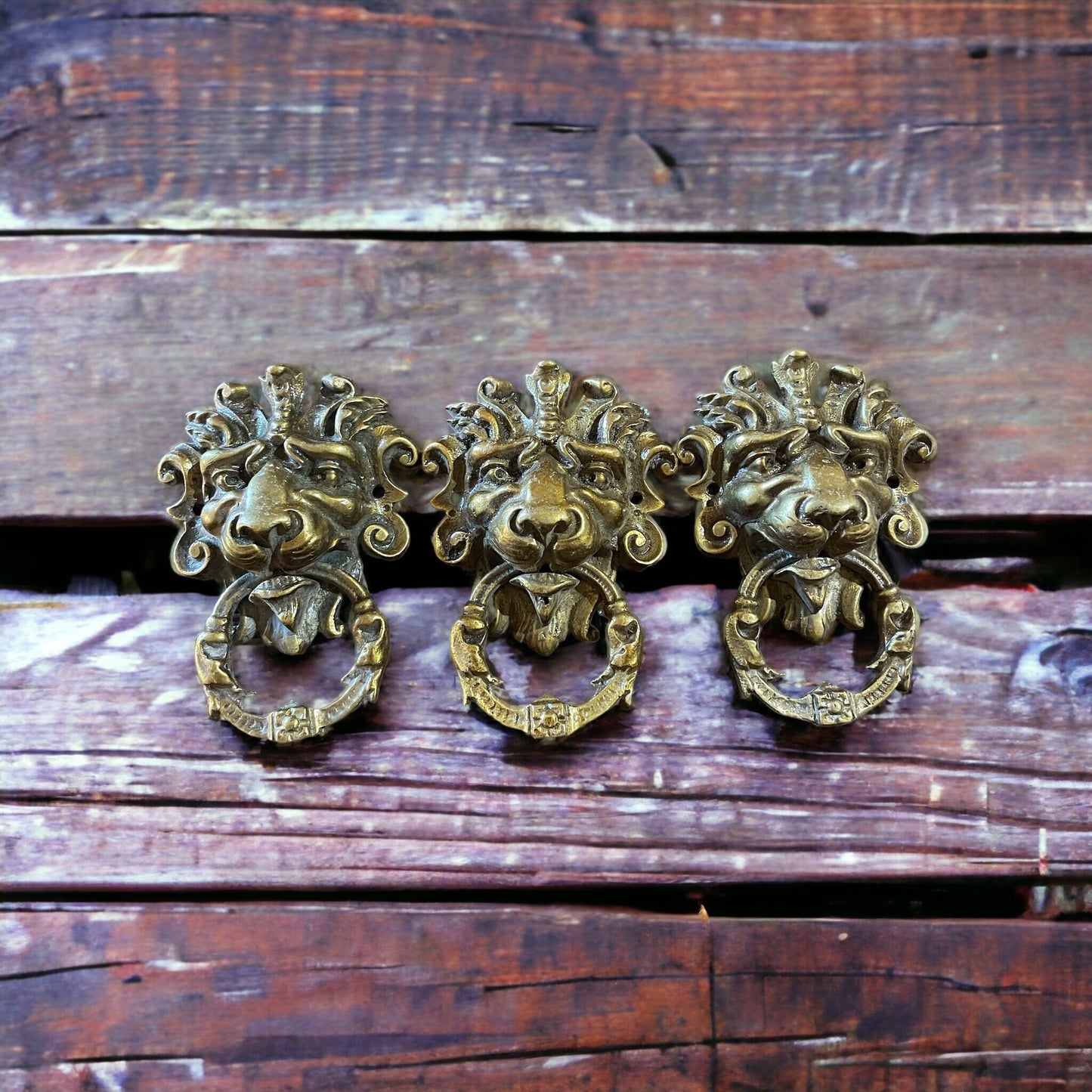 Antique French Brass Lion Head Wall Ornaments , Brass Door Pull, Brass Lion Head, French Country Home Decor, Antique Brass Door Knocker