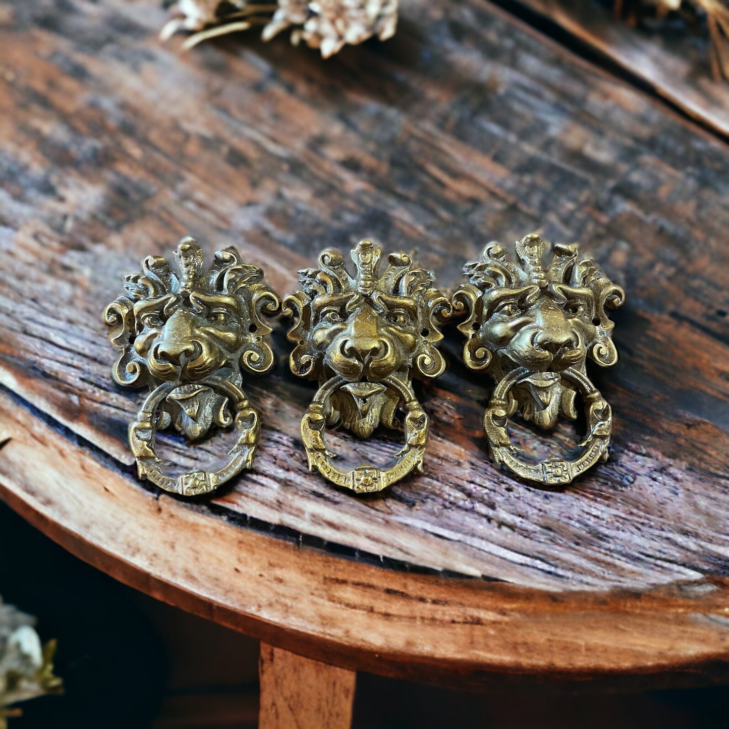 Antique French Brass Lion Head Wall Ornaments , Brass Door Pull, Brass Lion Head, French Country Home Decor, Antique Brass Door Knocker