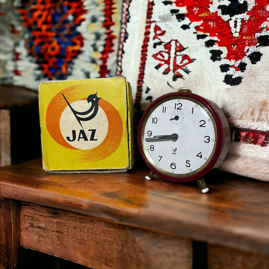 Vintage JAZ FRANCE Red Retro Alarm Clock With Original Box, Old Desk Table Watch, Vintage Paper Weight Decor