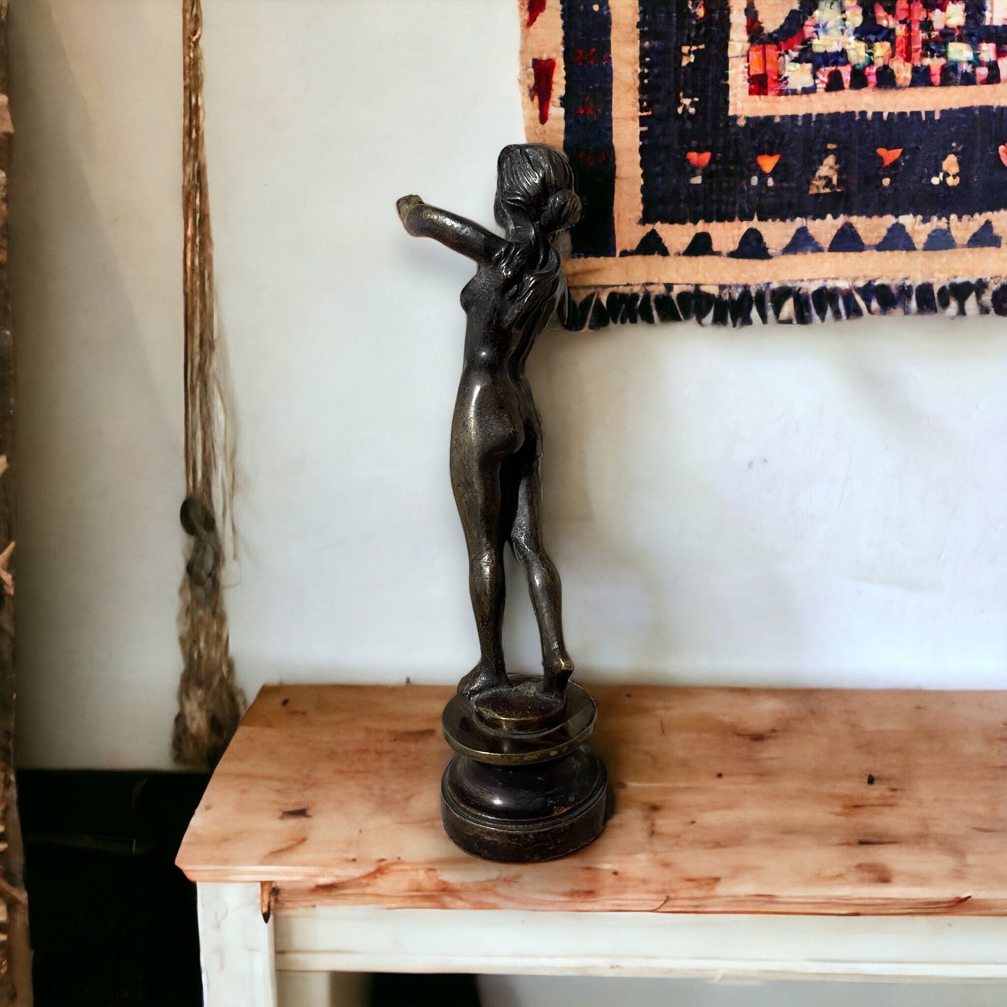 Antique French Bronze Woman Dancer Statue Figurine, Heavy Bronze Woman Statue Book End, Antique Bronze Leaning Dancer Statue