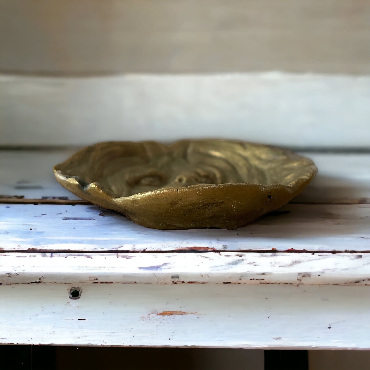 Vintage French Dog Face Solid Brass Ashtray Trinket Change Dish 