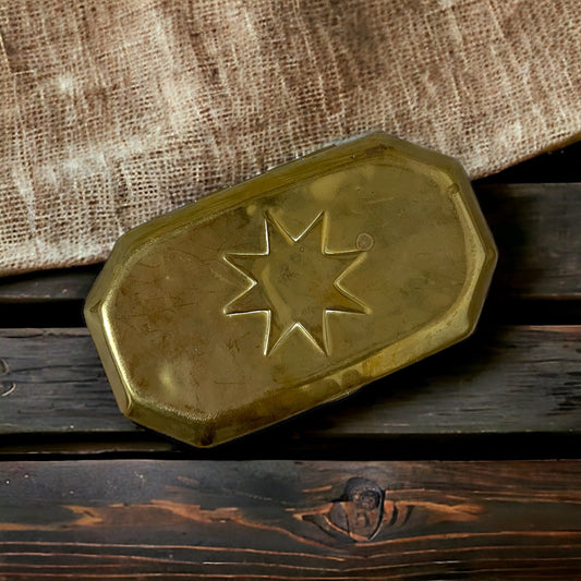 Antique French Brass Tobacco Box With Star On The Lid, Antique French Brass Snuffbox Tobacco Box