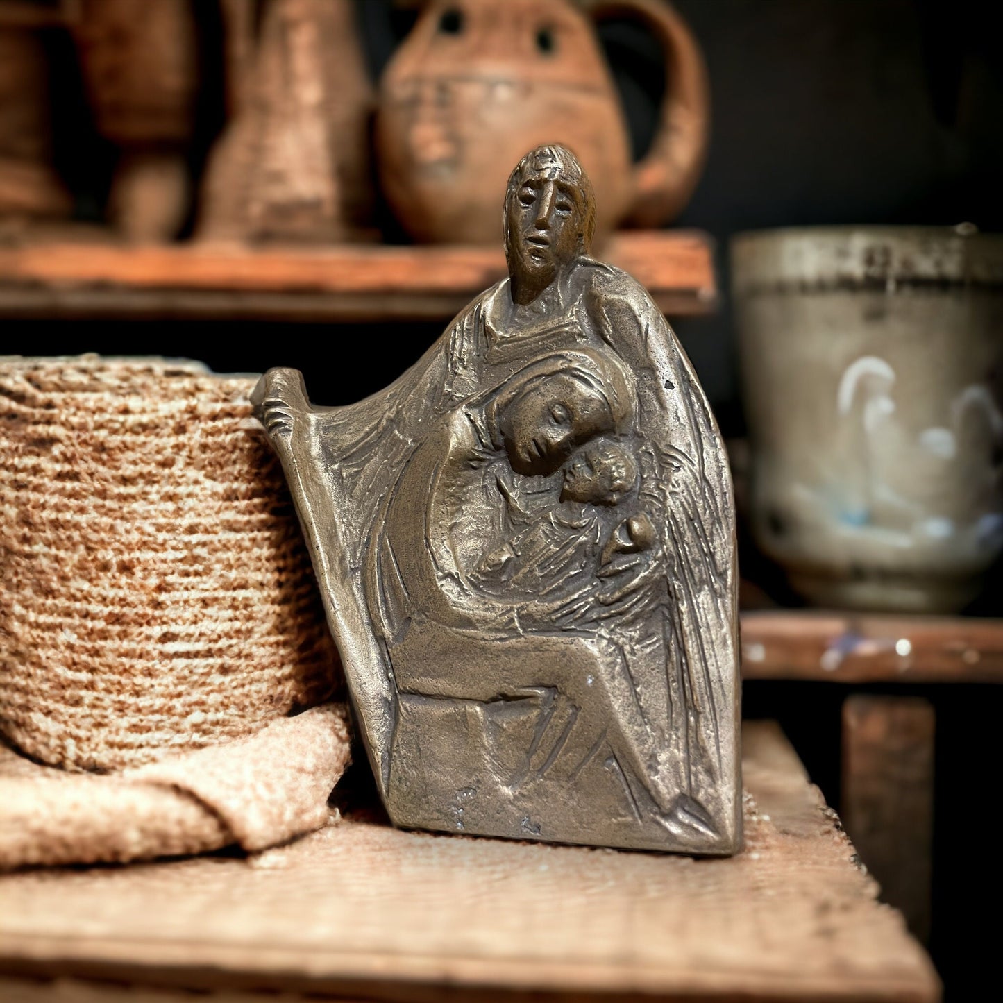 Vintage Bronze Relief "Holy Family" By Sculptor Joseph Krautwald, Religious Art, Vintage Bronze Religion Relic