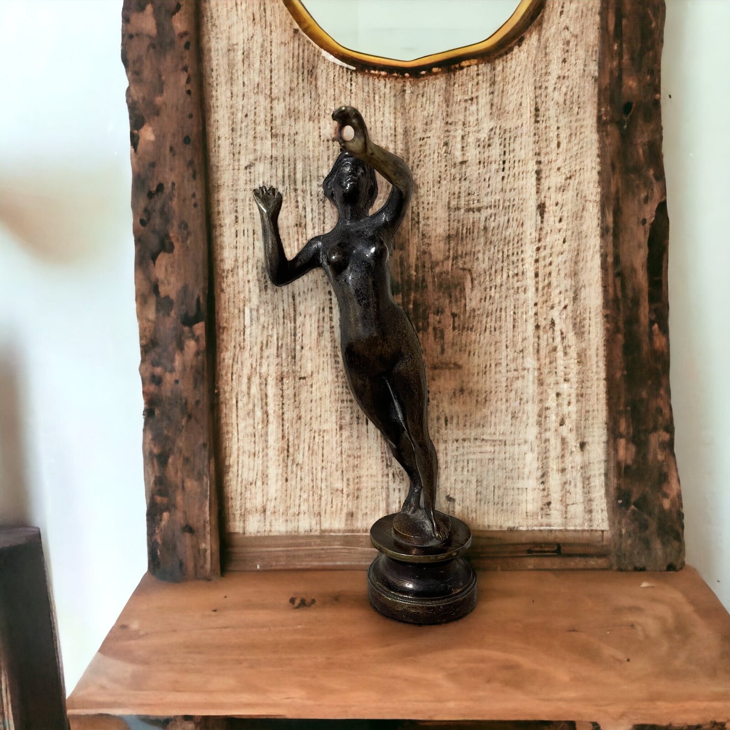 Antique French Bronze Woman Dancer Statue Figurine, Heavy Bronze Woman Statue Book End, Antique Bronze Leaning Dancer Statue