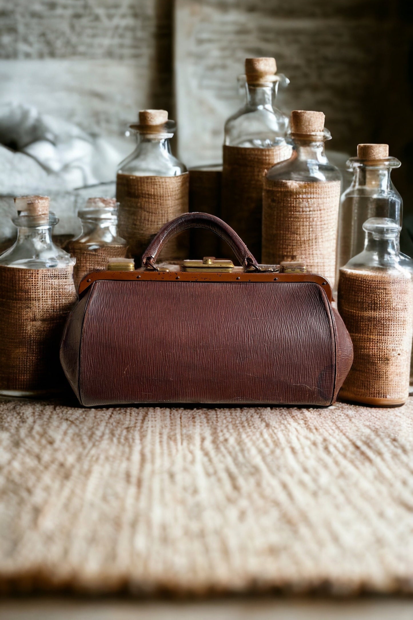 Brown Leather Doctor Bag, Antique French Apothecary Bag, Leather Doctor’s Bag, Old Apothecary Bag, Medical Bag, Antique Doctor Bag