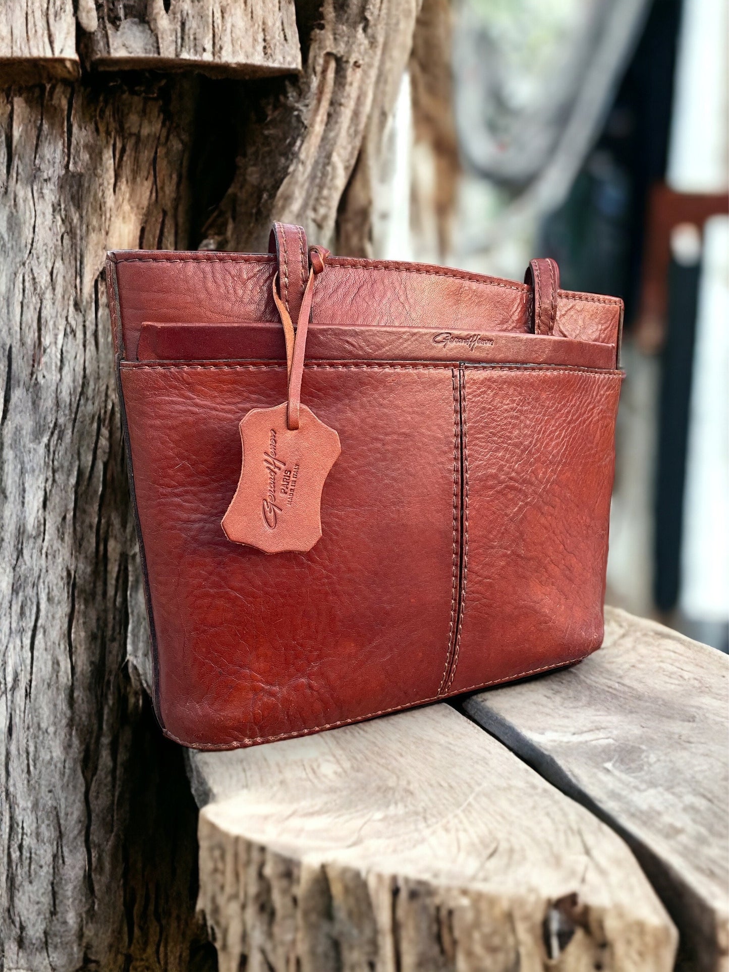 Vintage Brown Saddle Leather Tote, Vintage French Gerard Henon Brown Leather Shoulder Bag, Unisex Leather Tote