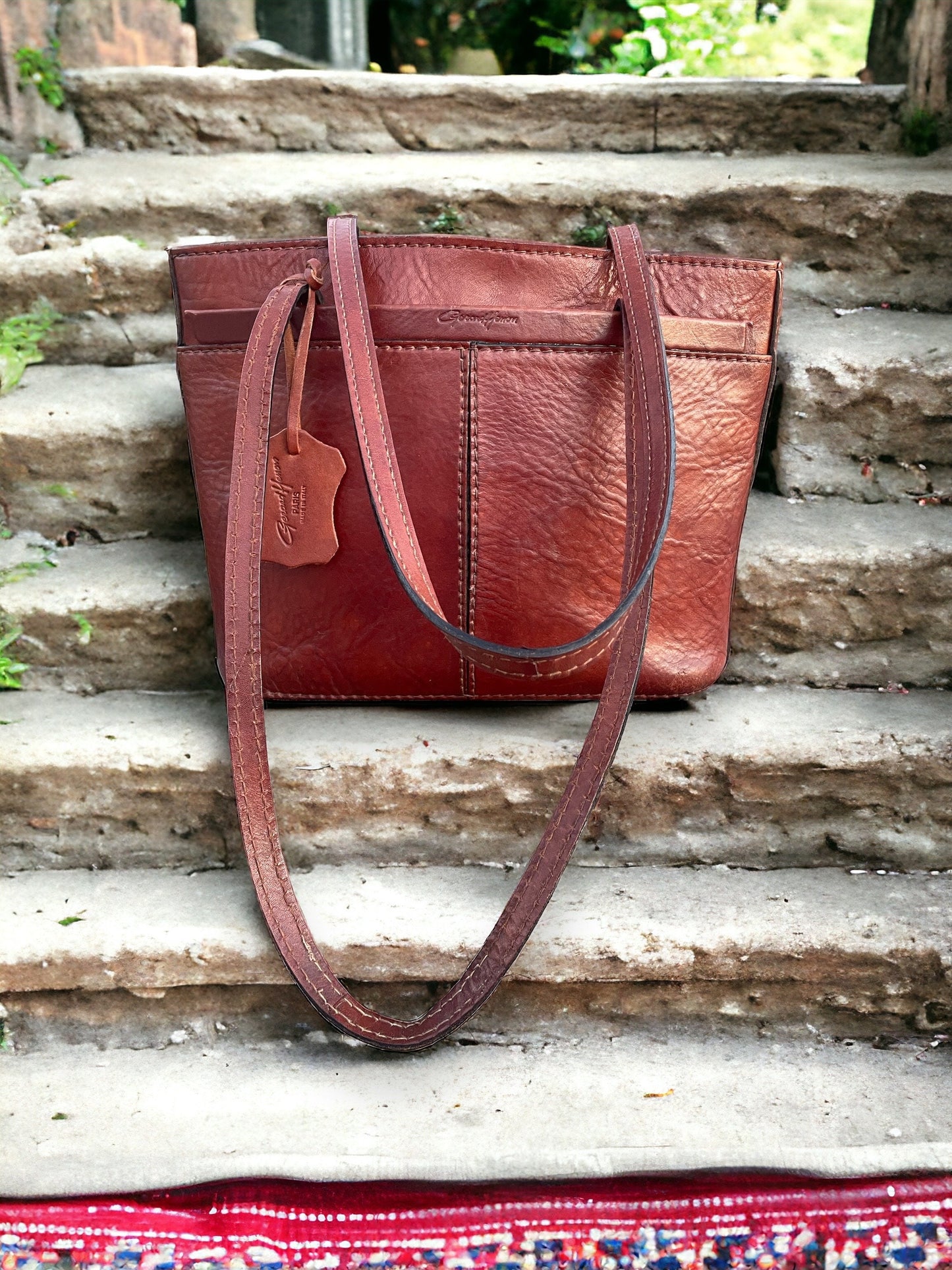 Vintage Brown Saddle Leather Tote, Vintage French Gerard Henon Brown Leather Shoulder Bag, Unisex Leather Tote