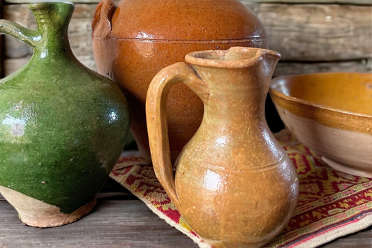 Antique French Earthenware Yellow Ochre Glazed Milk Jar, French Stoneware Cream Jar, French Pottery Pitcher, Rustic French Farmhouse Decor