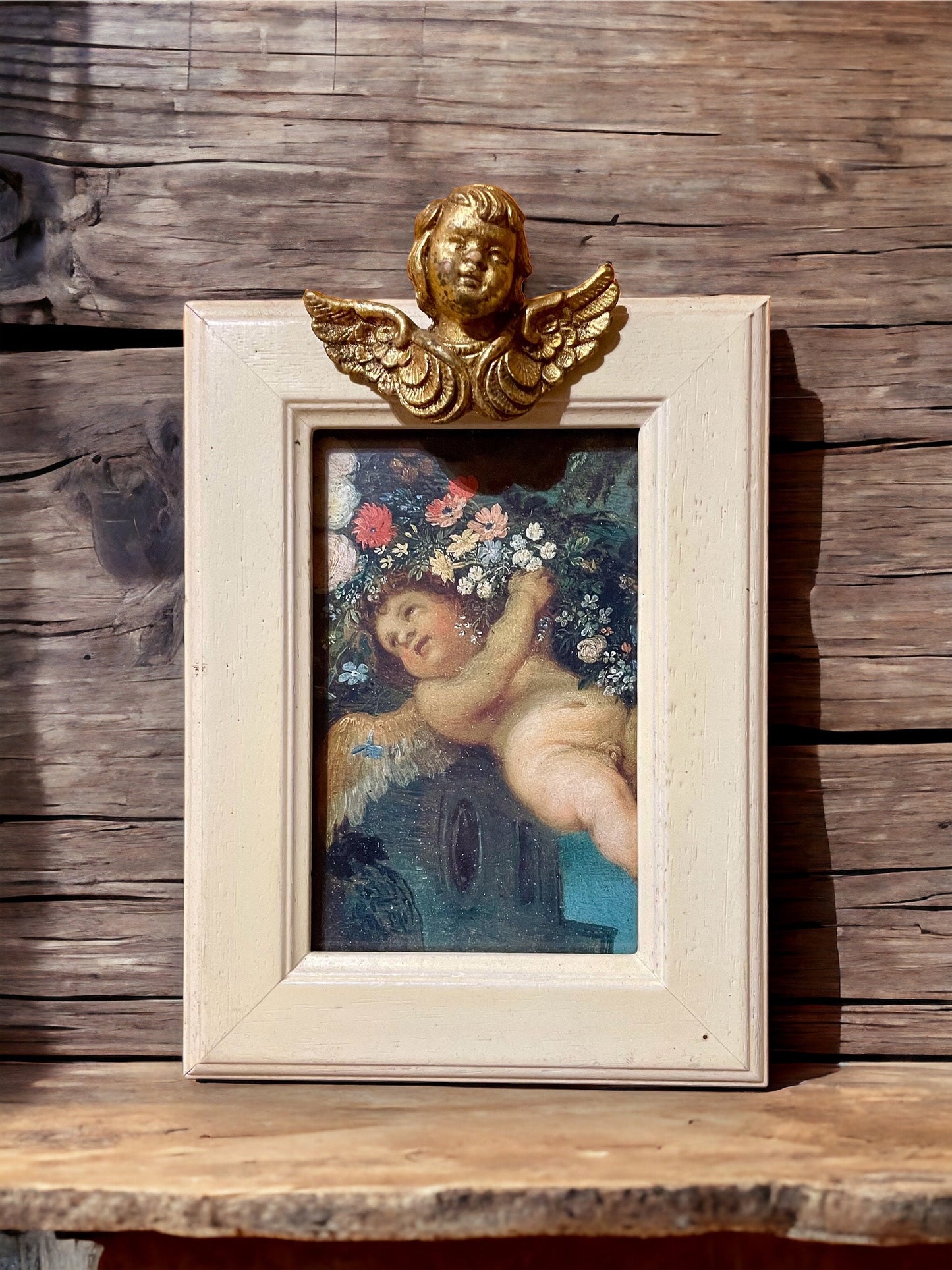 Vintage French Gilded Cherub Wall Wooden Photo Frame