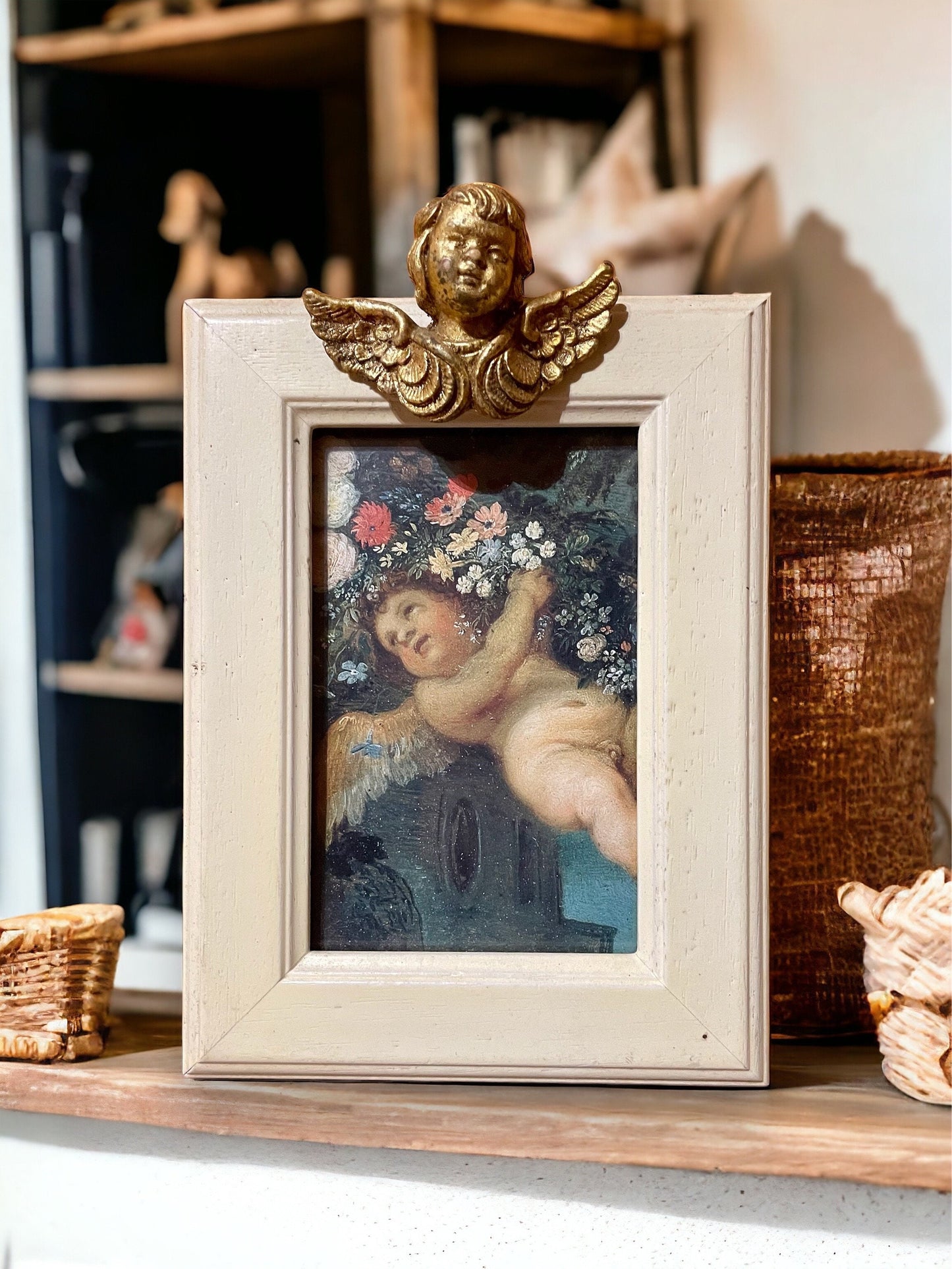 Vintage French Gilded Cherub Wall Wooden Photo Frame