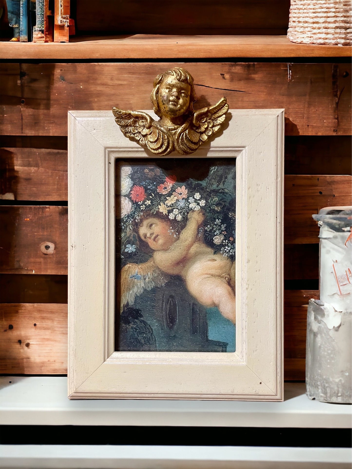 Vintage French Gilded Cherub Wall Wooden Photo Frame