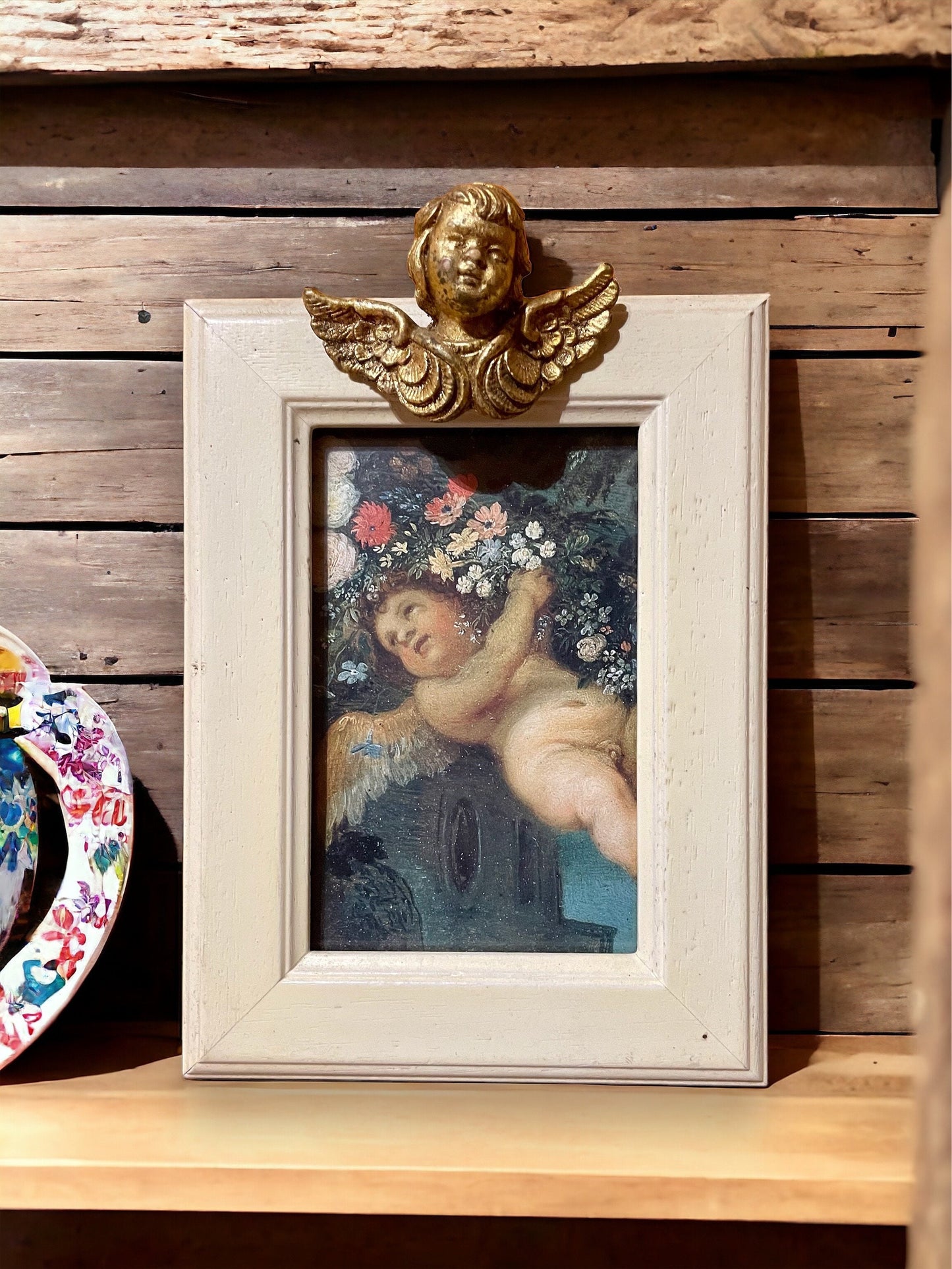 Vintage French Gilded Cherub Wall Wooden Photo Frame