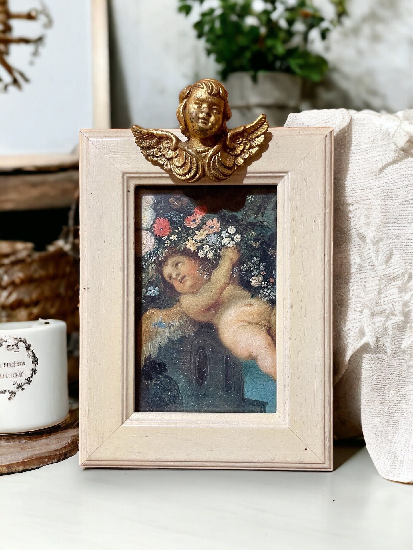 Vintage French Gilded Cherub Wall Wooden Photo Frame