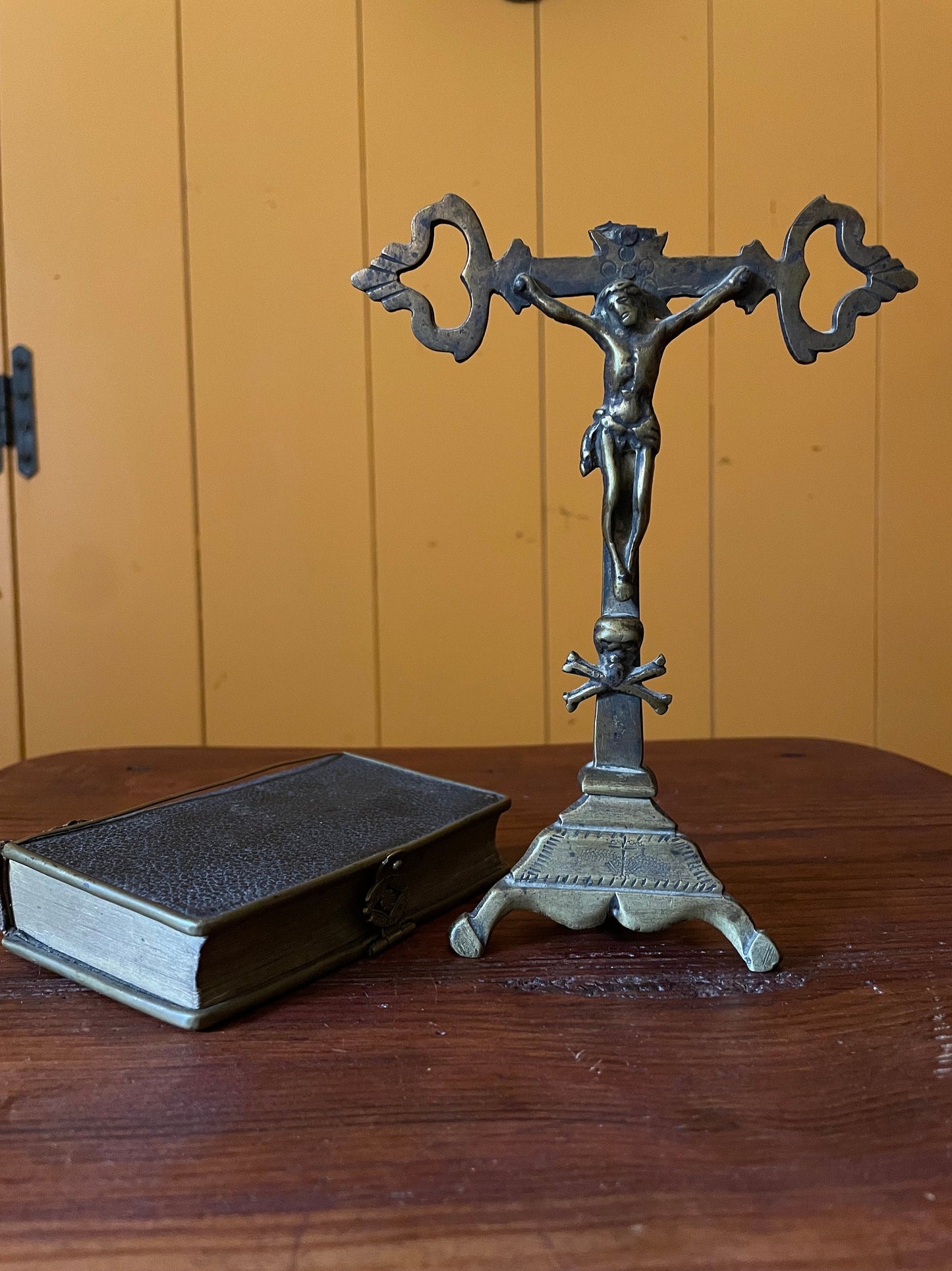 17th Century French Table Brass Crucifix, Antique French Altar Crucifix, Folk Religious Art, French Crucifix, Rustic Religious Decor